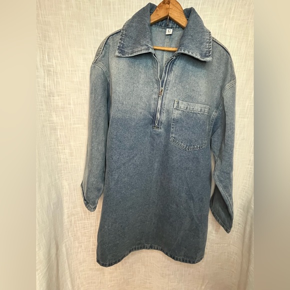 Elegantine Dresses & Skirts - Women's Oversized Quarter-Zip Acid Wash Casual Denim Jean Mini Dress Sz small